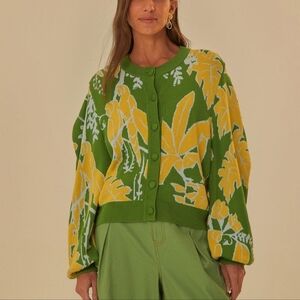 NWT Farm Rio Foliage Sketch Knit Cardigan Size XL, Ret. $195, colorful